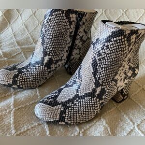 INC International Concepts Snake-Print Ankle Boots - Black & Cream
